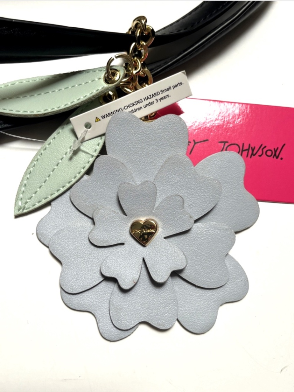 Betsey Johnson Floral Embroidered Satchel Bag Charm Black Shoulder NWT - Picture 4 of 10